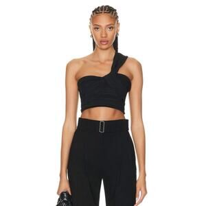 A.L.C. Apollo Black Gathered Ruched Linen Blend One Shoulder Crop Top 2